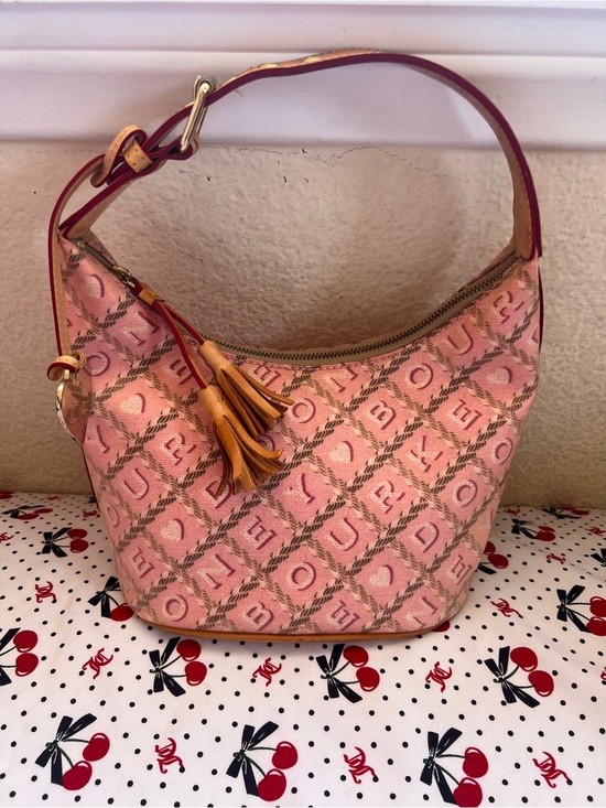 Dooney & Bourke Handbags - Y2K Dooney & Bourke Pink Monogram Canvas Hobo Bucket Bag vintage